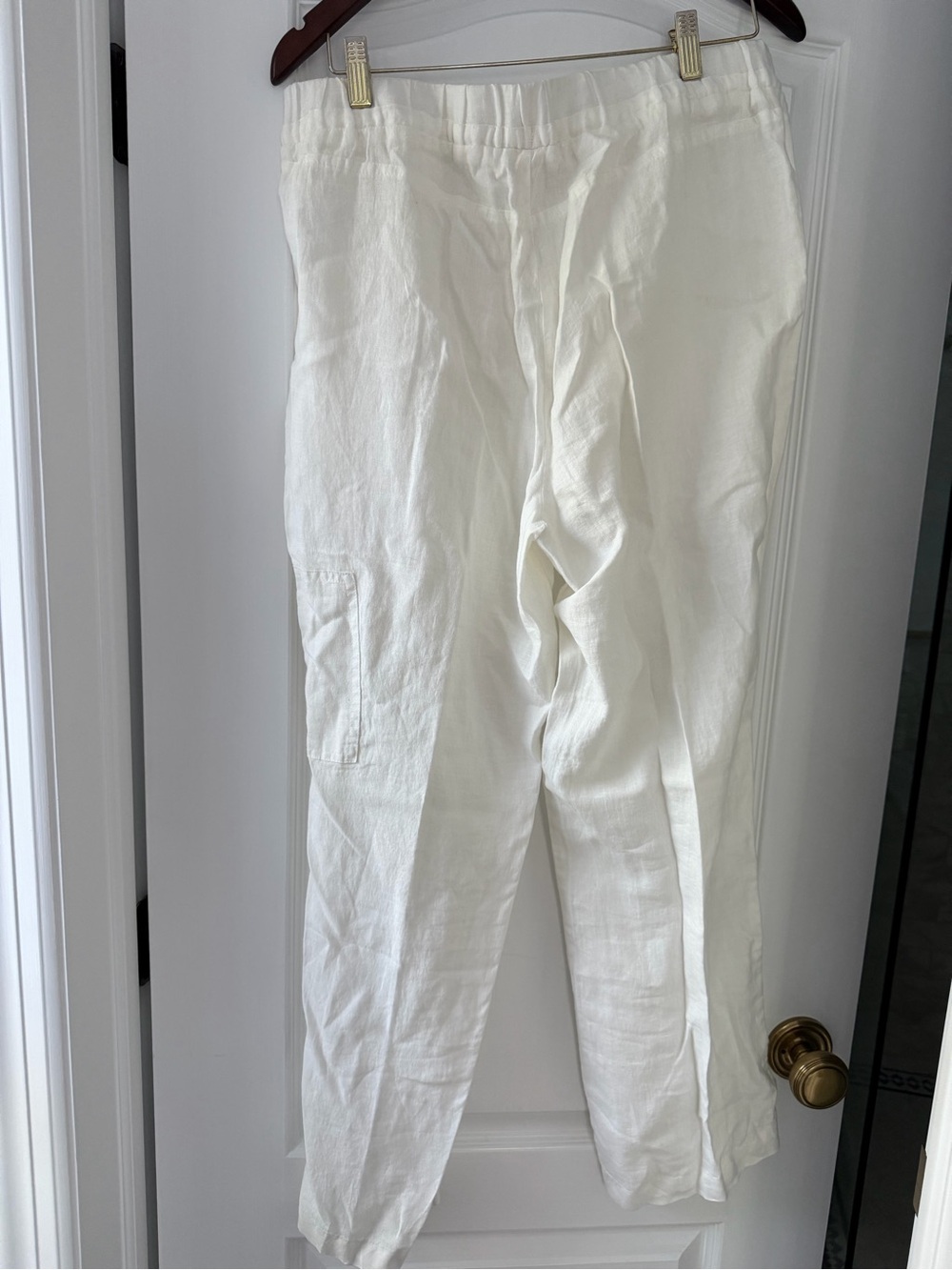 Ellen Tracy 100% Linen Cargo Jogger Pants White Chalk Large Beachy Pull On - Picture 3 of 8